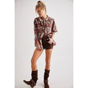 Free People Sienna Floral Printed Tunic Shirt Top Buttondown Cotton S New 281536